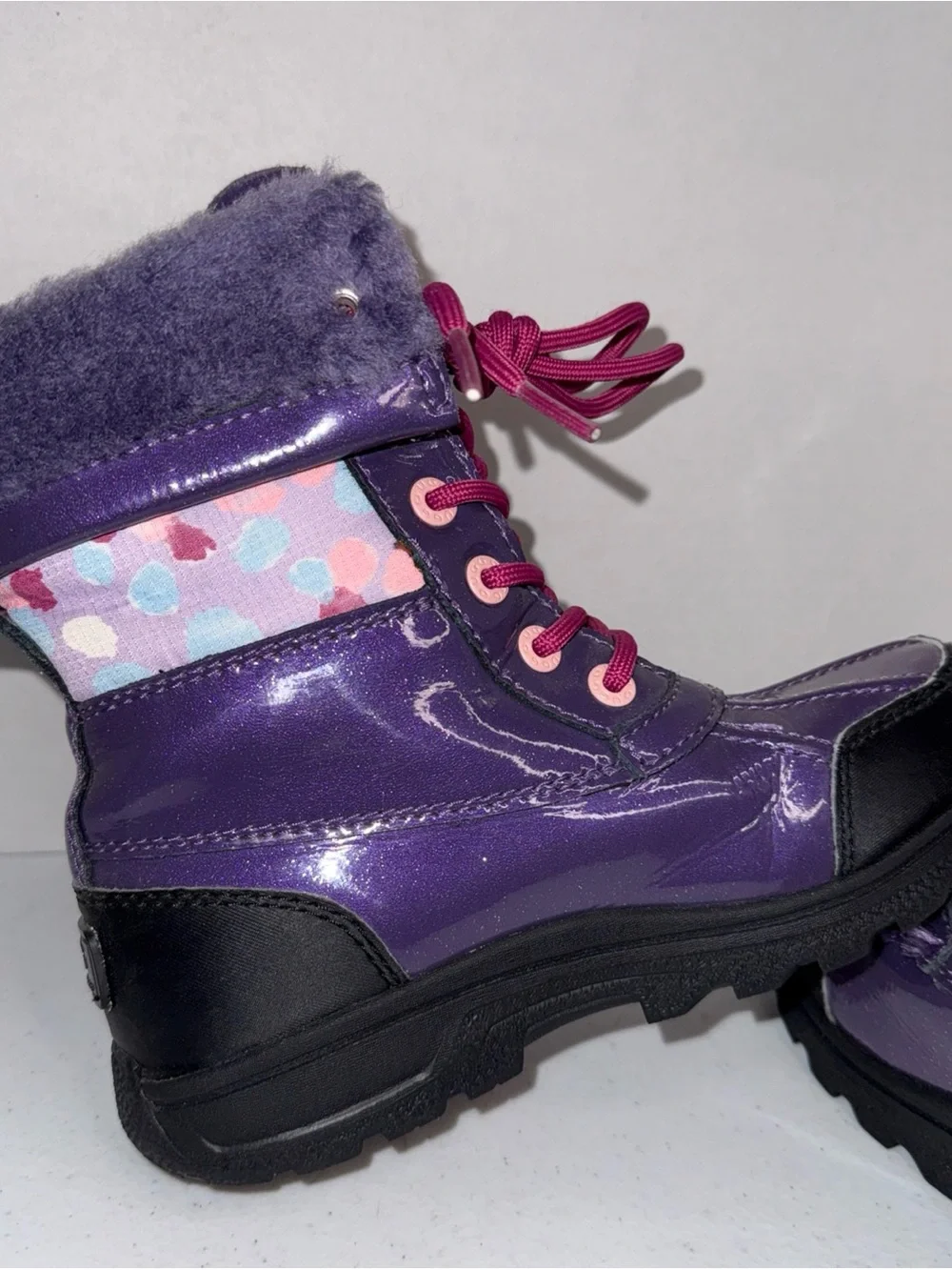 UGG Purple and Pink Kids Lace-Up Faux-Fur Winter Boots size 1
